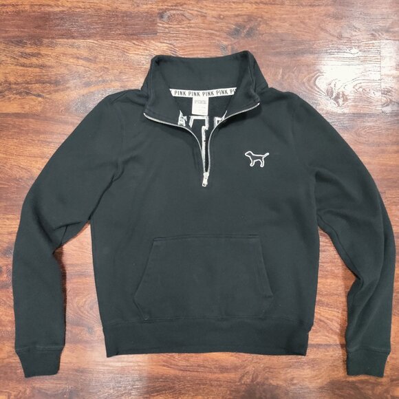 Vintage PINK Victoria's Secret Black Quarter-Zip Logo Pullover Sweatshirt Size S - Picture 3 of 15
